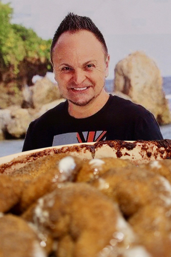 teven Bradbury about to inhale my Steven Bradberry Doughnut Cobbler.